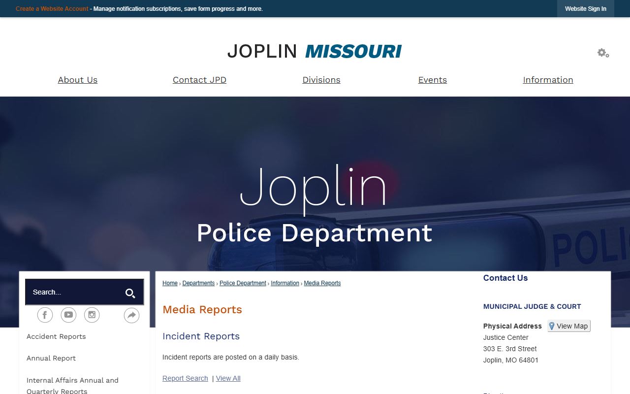 Joplin City Jail arrest report lookup media reports page